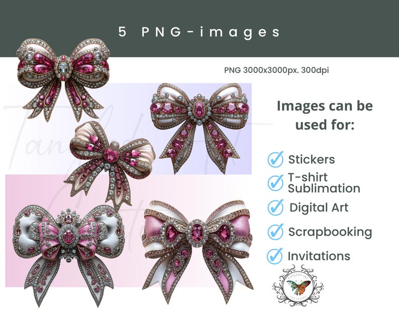 5 elegant Sparkly Rhinestone Bow Png, Sublimation Design, Faux Embroidery Png, Crystal Silver Bow Png, T-Shirt Design, Digital Download Png, DTF