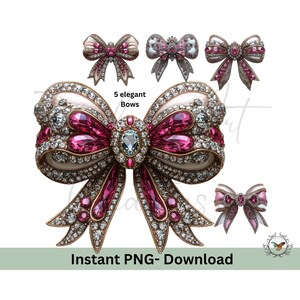 5 elegant Sparkly Rhinestone Bow Png, Sublimation Design, Faux Embroidery Png, Crystal Silver Bow Png, T-Shirt Design, Digital Download Png, DTF