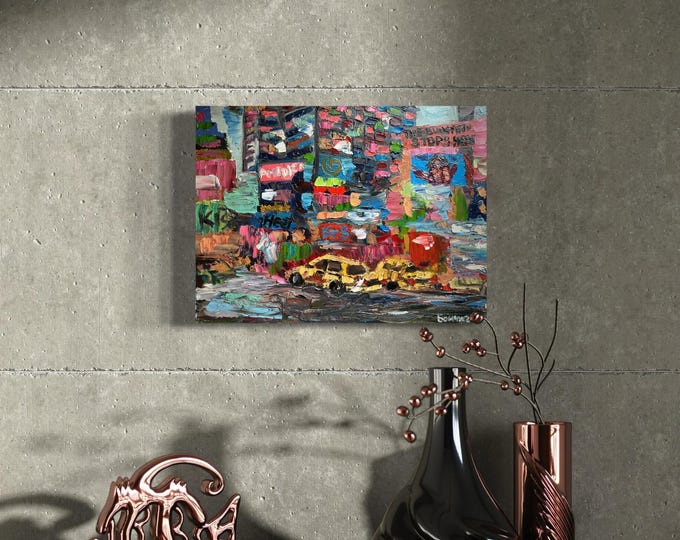 Time Square New York Oil Painting Original Cityscape Art Wall Decor Canvas Artwork Travel Gift Textured painting Abstract Art Impressionism