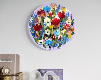 Original Wildflower Oil Painting: Abstract Impasto Floral Wall Art (12x12 in)