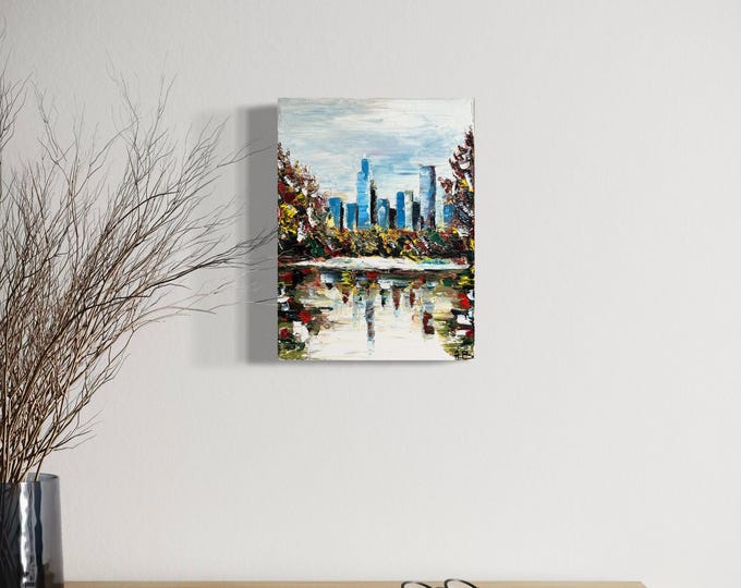 Autumn in Central Park New York, oil painting on canvas, Cityscape Art, Impressionism painting, Textured oil painting, Travel Gift