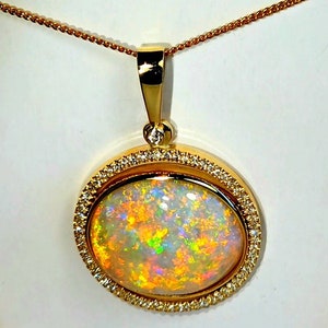 The QUEEN &#39;5 +++ Huge 20.3cts Flawless Gem von GO-4 Mile Coober Pedy hoch gewölbter Cabachon Aust Solid Opal 14k Gold Diamant gh / si Anhänger