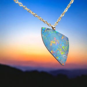 Genuine Australian Opal Doublet Necklace 14k Gold 8.7 carat