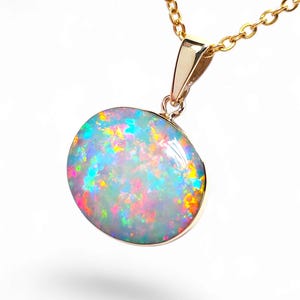 Seltene Super Gem Blumenmuster Echter australischer Opal Halskette 14k Gold 8,8 Karat