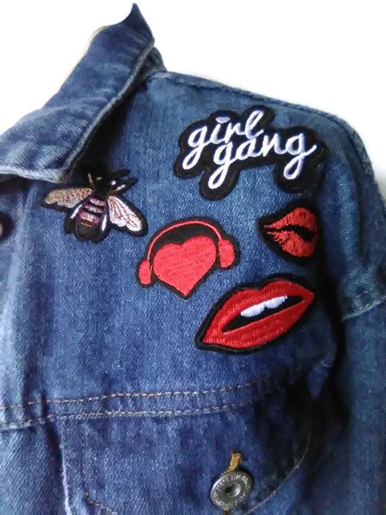 Heart Patch Crop Denim Jacket / Lip Patch Jean Jacket / Medium Etsy