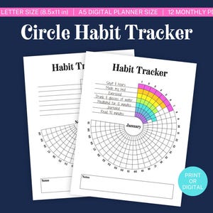 Circle Habit Tracker - Printable Habit Tracker - 30 Day Challenge - Digital Planner - Journal - Fitness Tracker - Wheel Habit Tracker - Goal