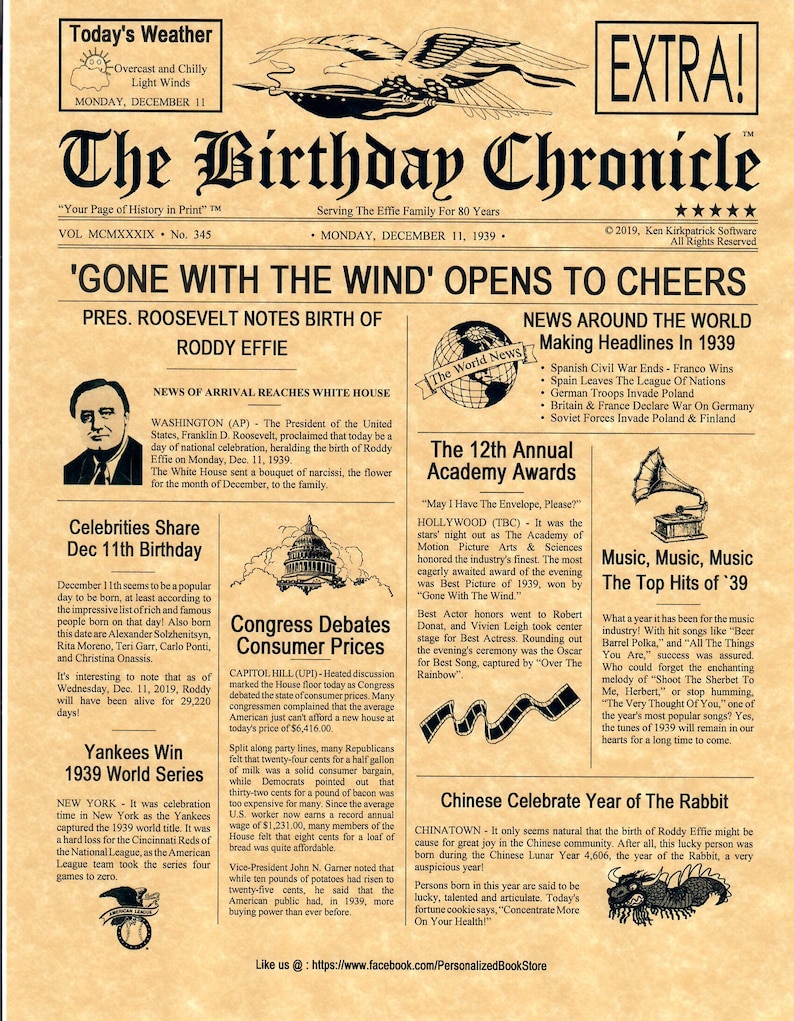 The Birthday Chronicle. What Happened the Day When You Were - Etsy UK