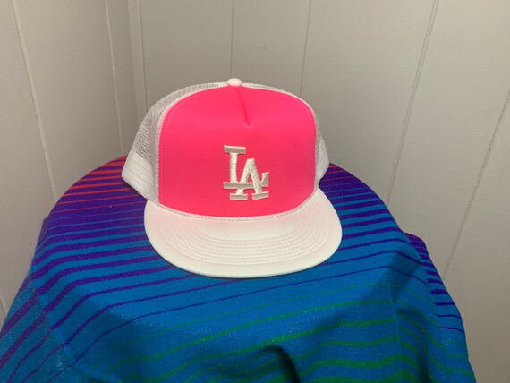 Pink And White La Dodgers Trucker Hat Etsy