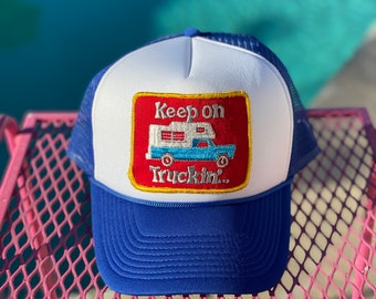 Vintage Keep on Truckin' Patch on Royal Blue Trucker Hat