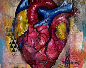Colorful Abstract Realism Heart painting Horror Art Halloween “Beats no more”