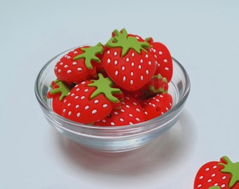 Strawberry Silicone Beads, Fruit shaped Beads, Funky Beads, Soft Berry Beads, Food Grade Silicone, BPA free. For jewelry, crafts.