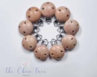 35mm Natural Wood Pacifier Clip, Natural Wood Dummy Holder, Wood Suspender Clip, Personalized Wooden Clip, Round Wooden Clip, DIY Supplies