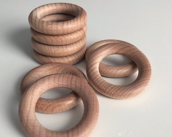 55 mm and 70 mm High Quality Natural Wooden Organic Rings, Smooth Wood Rings. Packs of 5 & 10