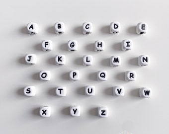 10mm Alphabet letter Silicone Beads, 10mmm Soft letter beads Food Grade Silicone, BPA free. Jewellery, jewelry, silicone crafts. 10mm beads