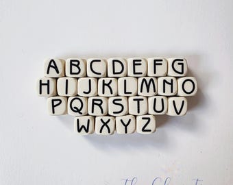 10 mm Beige Alphabet letter Silicone Beads, 10 mm Food Grade Silicone beads, BPA free. Jewellery, silicone crafts. 10mm Modern Font Beads