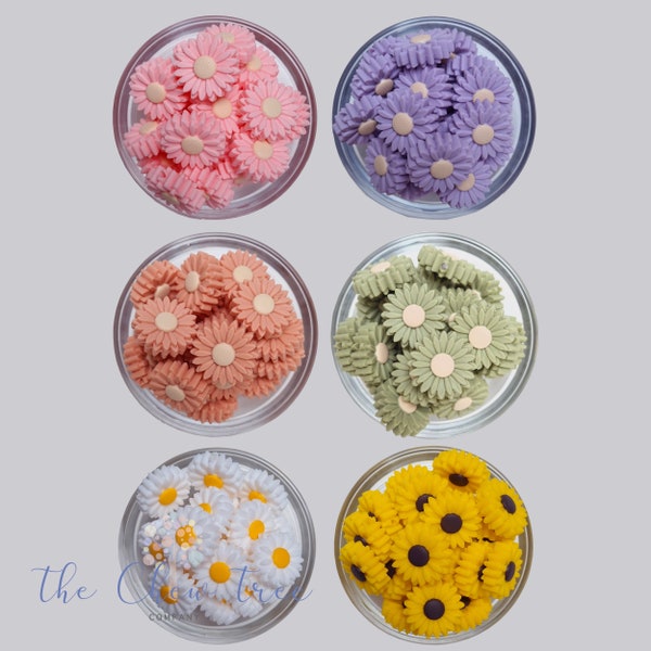 Flower Silicone Beads, Daisy Flower Beads, Floral Beads, 22 mm Soft Flower Beads, Food Grade Silicone, BPA free. For jewelry, crafts.