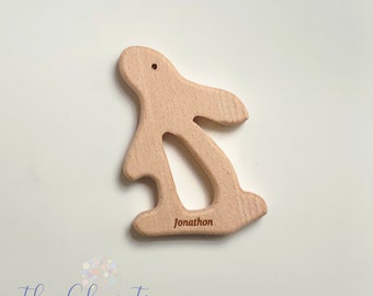 Mordedor de conejo personalizado, juguete de conejo personalizado, de madera natural, ecológico y de alta calidad, sin terminar.