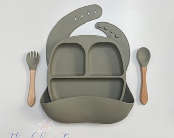 Personalized Silicone Baby Suction Feeding Cutlery Set with Lid |  Baby & Toddler Weaning | Baby Cutlery Set | Baby feeding set