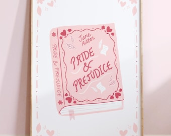 Pride and Prejudice Jane Austen Pink Book Lover Gift Library Wall Art Print Poster
