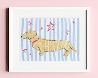 Colourful Sausage Dog Wall Art Print – Vibrant Dachshund Illustration for Dog Lovers