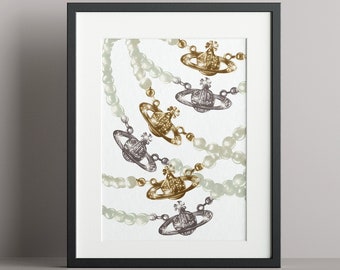 Lámina artística de Vivienne Westwood: Joyas de perlas y orbes, decoración minimalista para el hogar