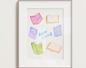 Colourful Book Club Wall Art Gift for Book Lovers