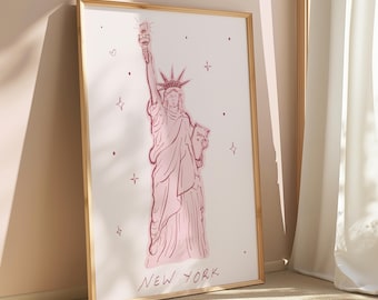 Impresión de arte mural de la Estatua de la Libertad: Ilustración colorida de un viaje a Nueva York