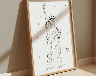 Impresión minimalista de la Dama de la Libertad: arte de viajes a Nueva York en blanco y negro