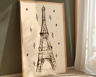 Impresión giclée de la Torre Eiffel de París: Ilustración minimalista en verde y rosa