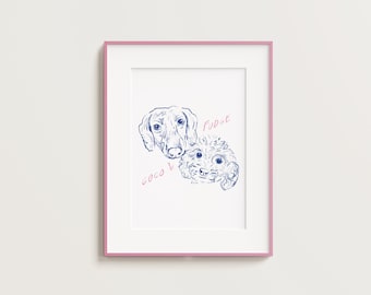 Retrato personalizado de cabeza de mascota dibujado a mano – Lámina artística de perro y gato