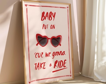 Lámina de Lana Del Rey: Letra de Diet Mountain Dew, Gafas de sol con forma de corazón - Giclée A4