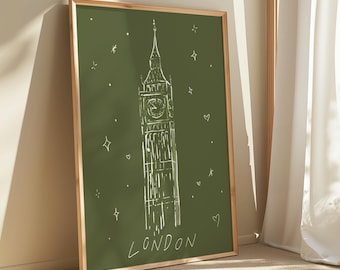 Impresión artística del Big Ben de Londres: ilustración de viaje moderna