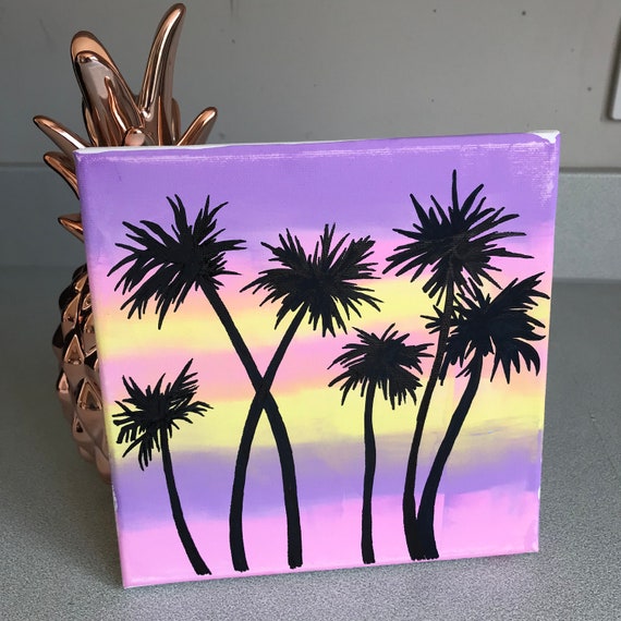 Tropical Island Paradise Sunset With Palmtrees Hand Painted Etsy