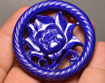 129 Carat AAA Blue Color Natural Lapis Lazuli Carved Flower Gemstone ( 47.5 mm * 47.5 mm * 8.5 mm )