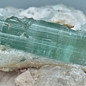 186 Crat Bluish Green Tourmaline Crystal With Quartz & Albite On Feldspar Matrix