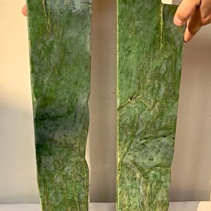 Two Natural Nephrite Jade Tumbled Stone Pair Self Standing 6.3 kg & 5.5 kg