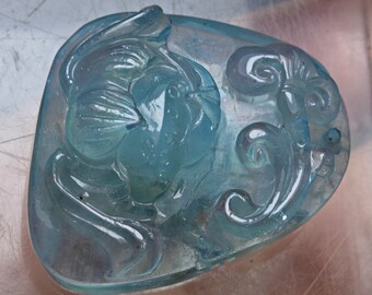 58 Carat Superb Quality Transparent Natural Aquamarine Carved Flower Pendant ( 29mm*26mm*10mm)