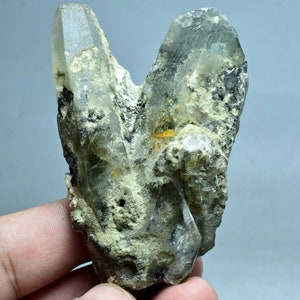 WOW 110 Gram Natural Unique Victory Sign Quartz Crystal with Chlorine Inclusion