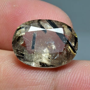 8.40 Ct Natural Amazing Transparent Oval Faced Quartz With Tourmaline Inclusion
