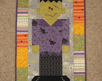 Frankenstein Halloween Quilt Pattern, table runner, table top quilt, wall hanging, Frankenstein, candy corn, Halloween, PDF digital download