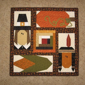 Thanksgiving Quilt Pattern, table runner, wall hanging, Thanksgiving, harvest, pilgrim, Indian, corn, pumpkin, log cabin, PDF Digital