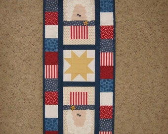 Uncle Sam Table Runner, 4th of July, Independence Day, America, Stars, quilt pattern, patchwork, yo yo's, rick rack, PDF Instant Download