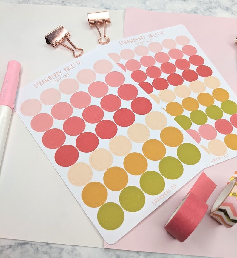 strawberry palette circle bullet journal stickers dot etsy