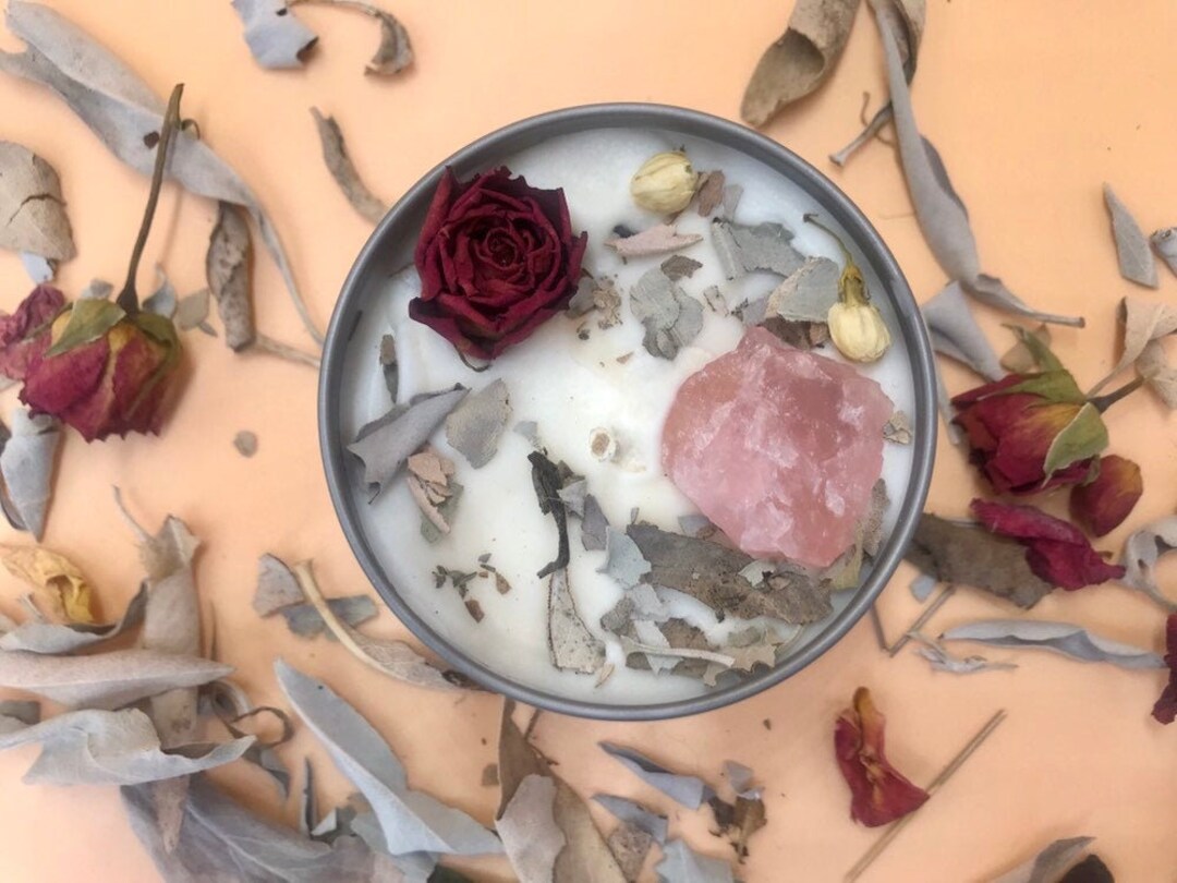 LOVE Soy Candle With Rose Quartz, Intention Candle, Crystal Candle With ...