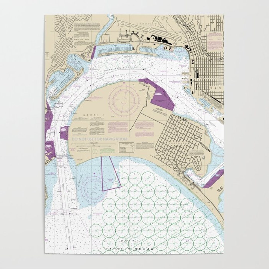 San Diego Bay Nautical Chart Wall Poster Etsy