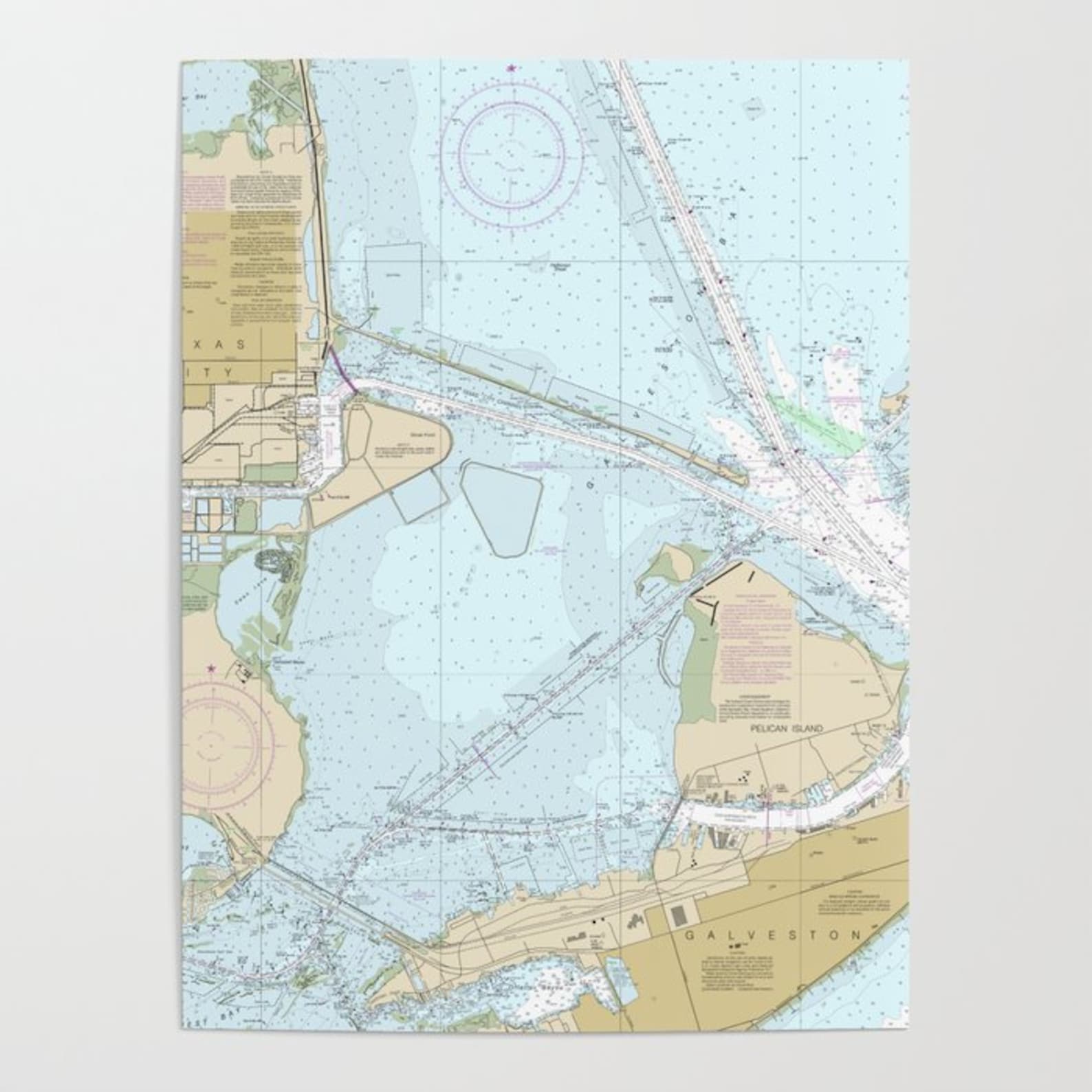 Galveston Bay Nautical Chart Wall Poster Etsy