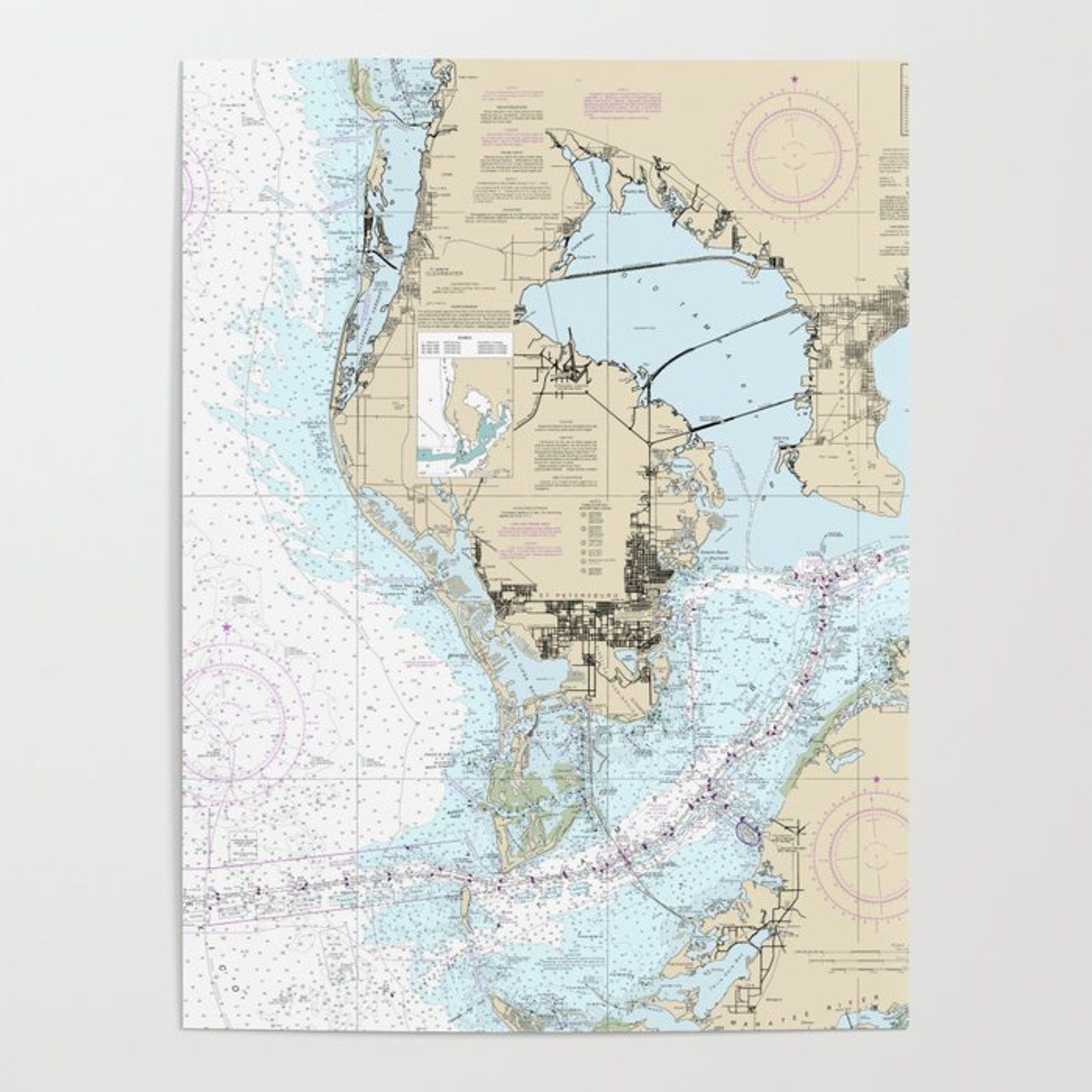 Tampa / St Petersburg Nautical Chart Wall Poster Etsy