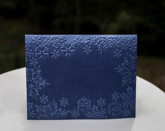 Set of 5 - Snowflake Pattern Embossed Blue Blank Card/Thank You Card and Contrasting Envelopes (A2)