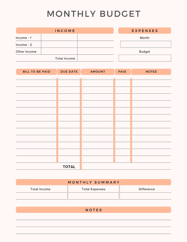 Monthly Budget Spreadsheet Goodnotes Notability Printable Etsy