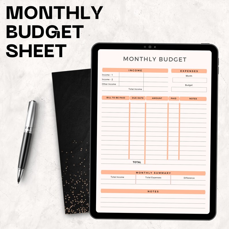 Monthly Budget Spreadsheet Goodnotes Notability Printable Etsy